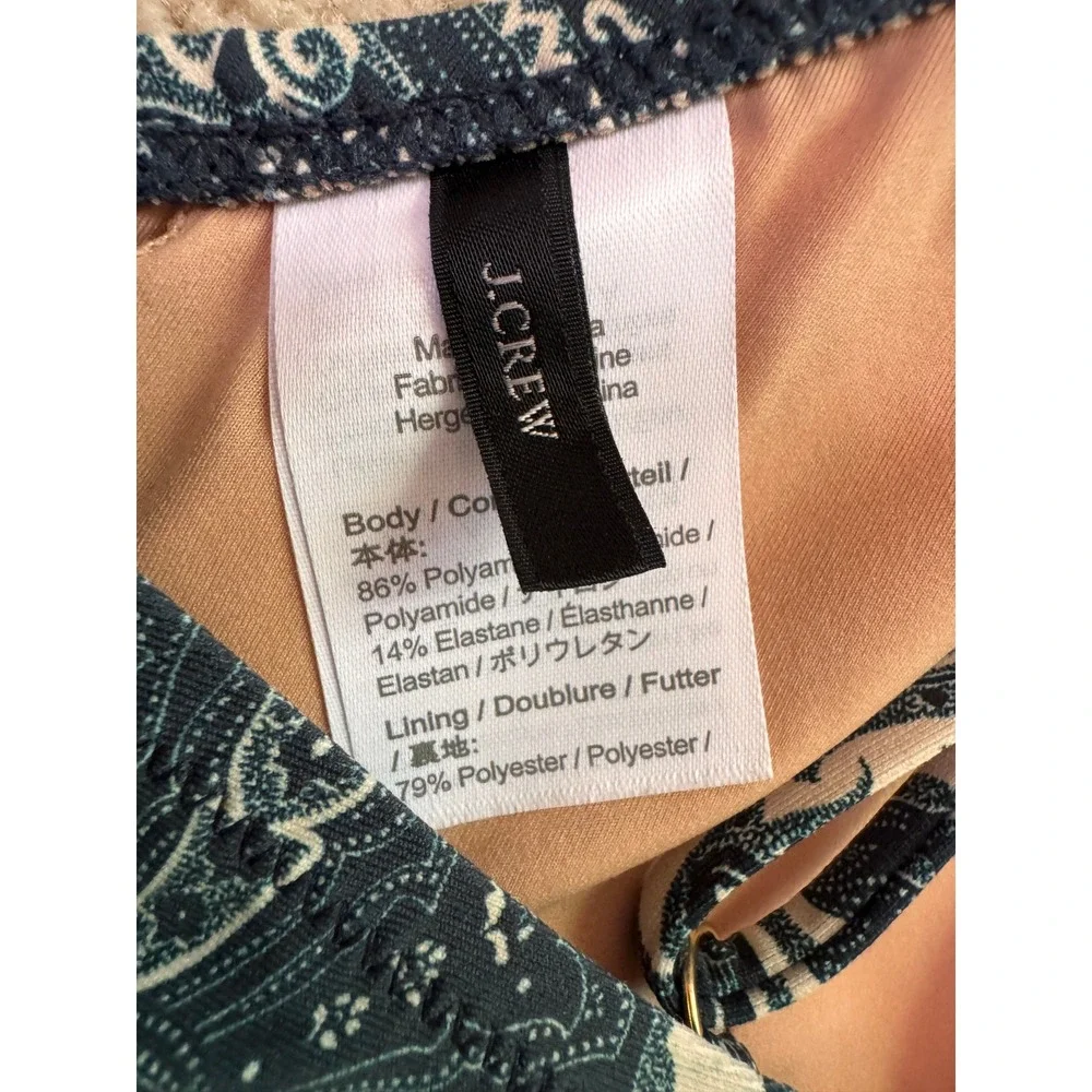 J.Crew Womens Navy Blue White Paisley Front Tie Bikini Top AY030 Medium